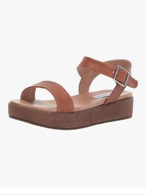 Steve Madden AIDA Tan Leather Platform Wedge Sandals 1.5" platform Sz 8 Neutrals